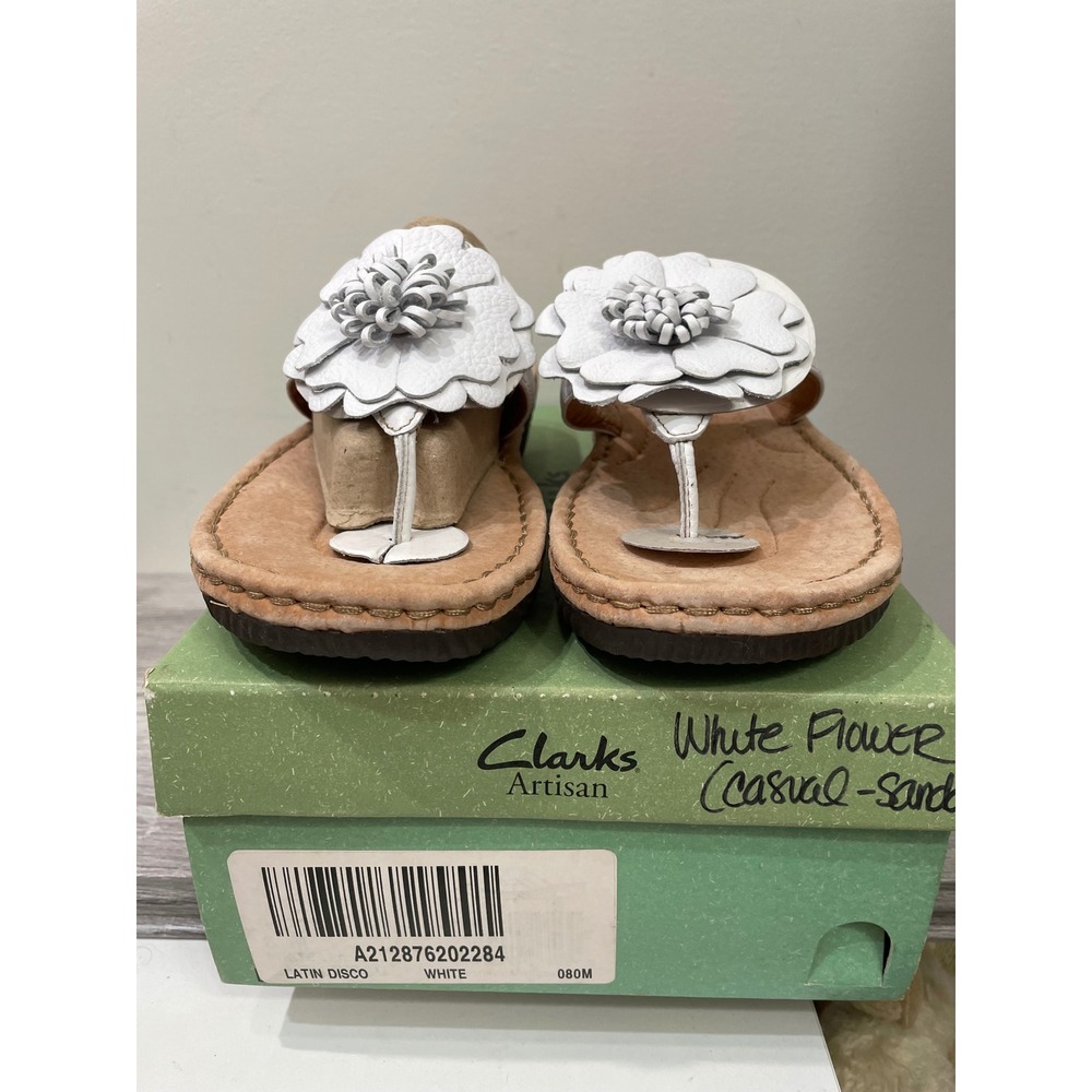 Clarks Artisan Latin Disco White Leather Flower Thong Sandals 8M 32274